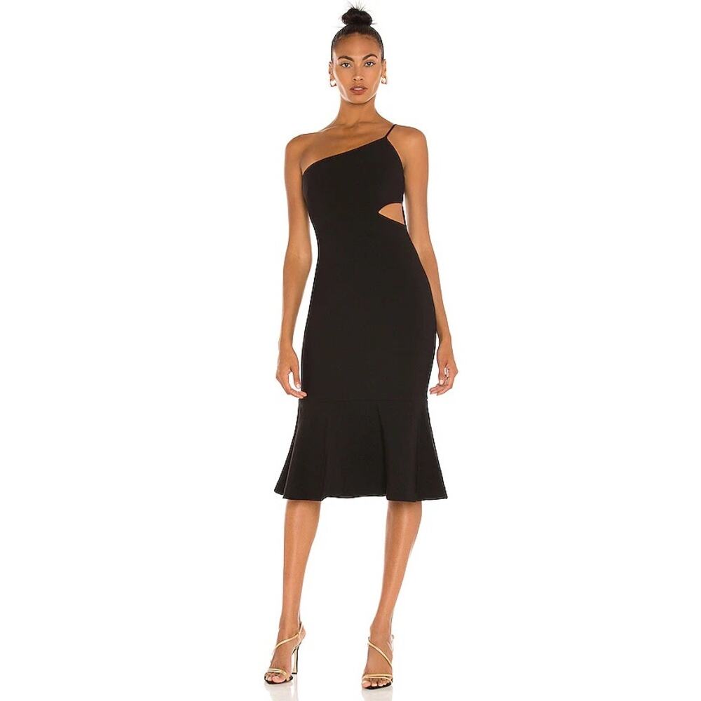 Likely Midi Fina Black One Shoulder Mermaid Cocktail Dress Size 2 NWT